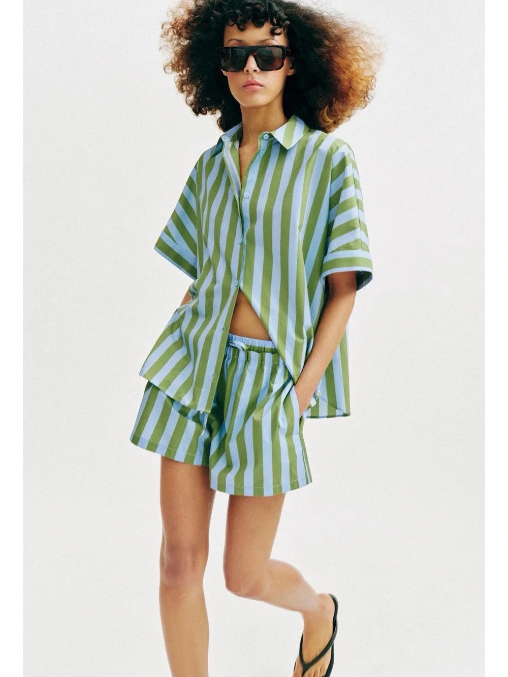 Zara Oversized Striped Shirt and Shorts Set NWT size large